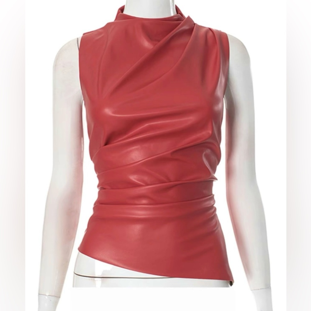Red Rushed Asymmetrical Top